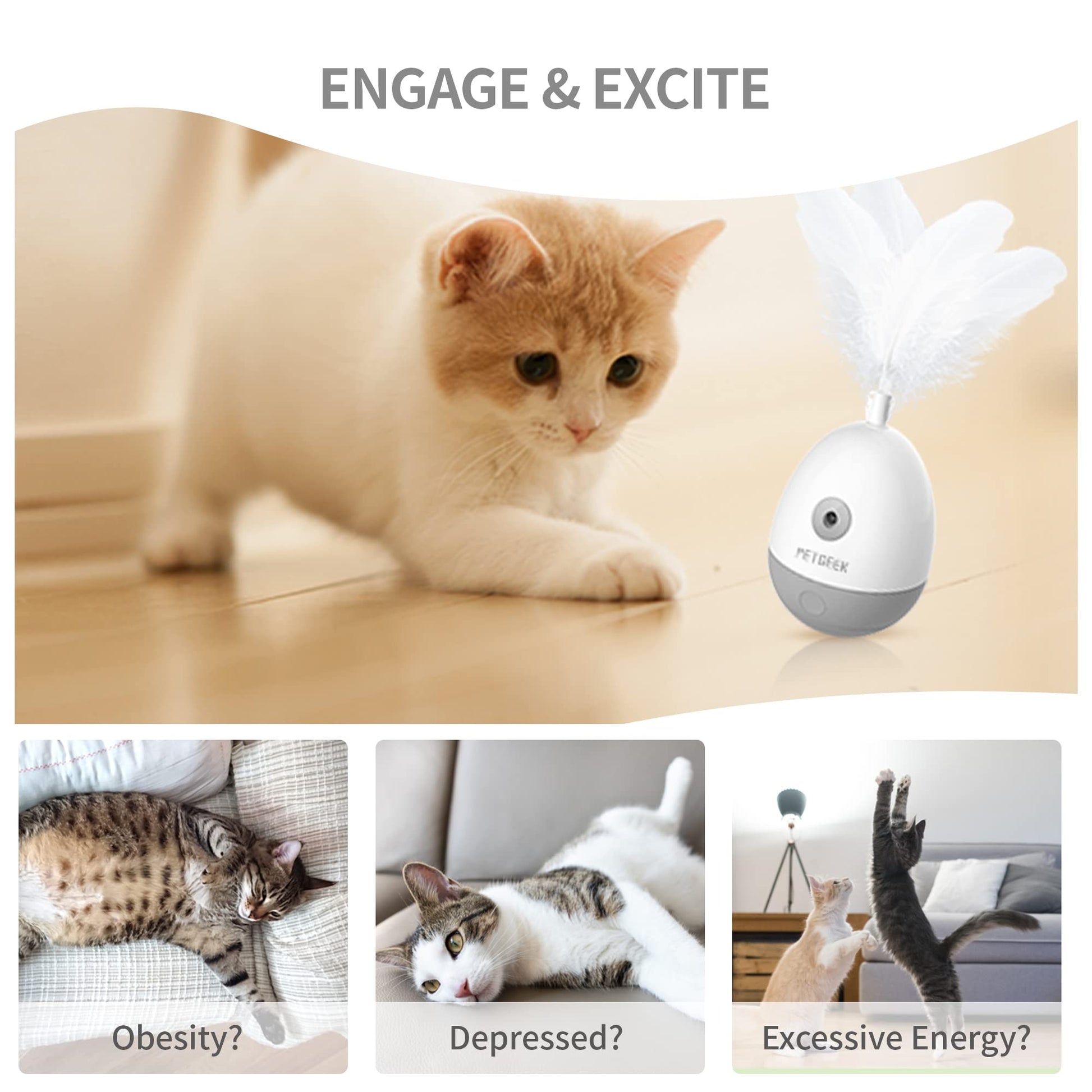 PETGEEK Interactive Cat Laser Pointer Toy with Bird Squeaky, Wand