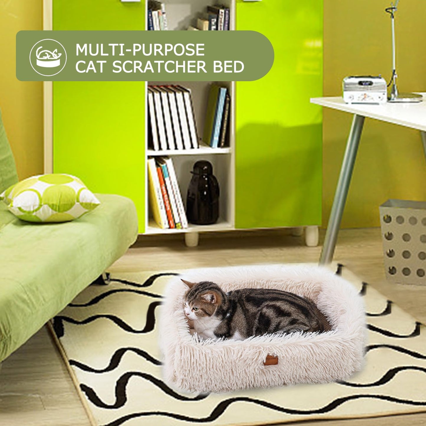 TIGOADT Fluffy Cat Scratcher Lounge Box with Removable Toy