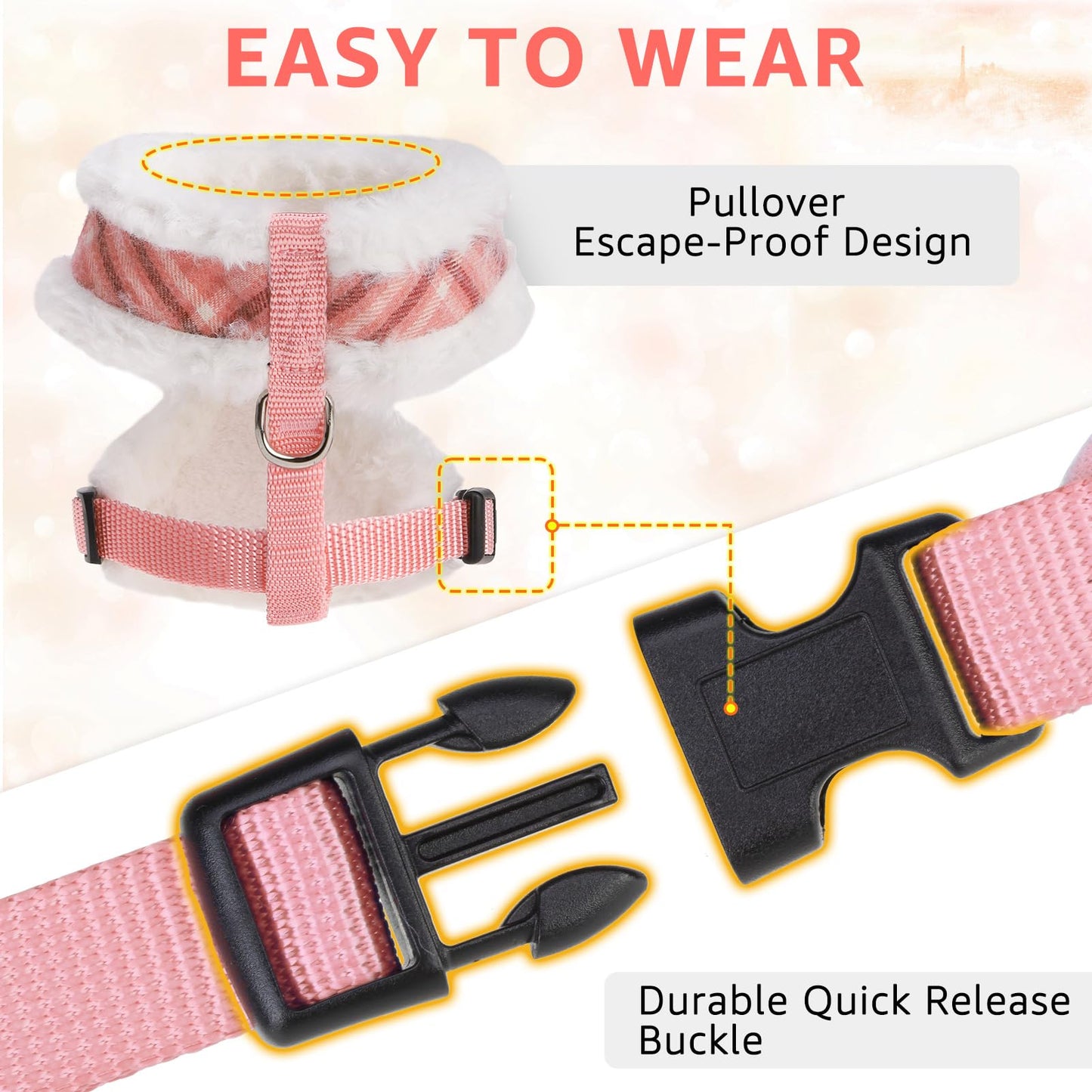 SCENEREAL Small Dog Harness Collar and Leash Set, Mesh Plush No Collar