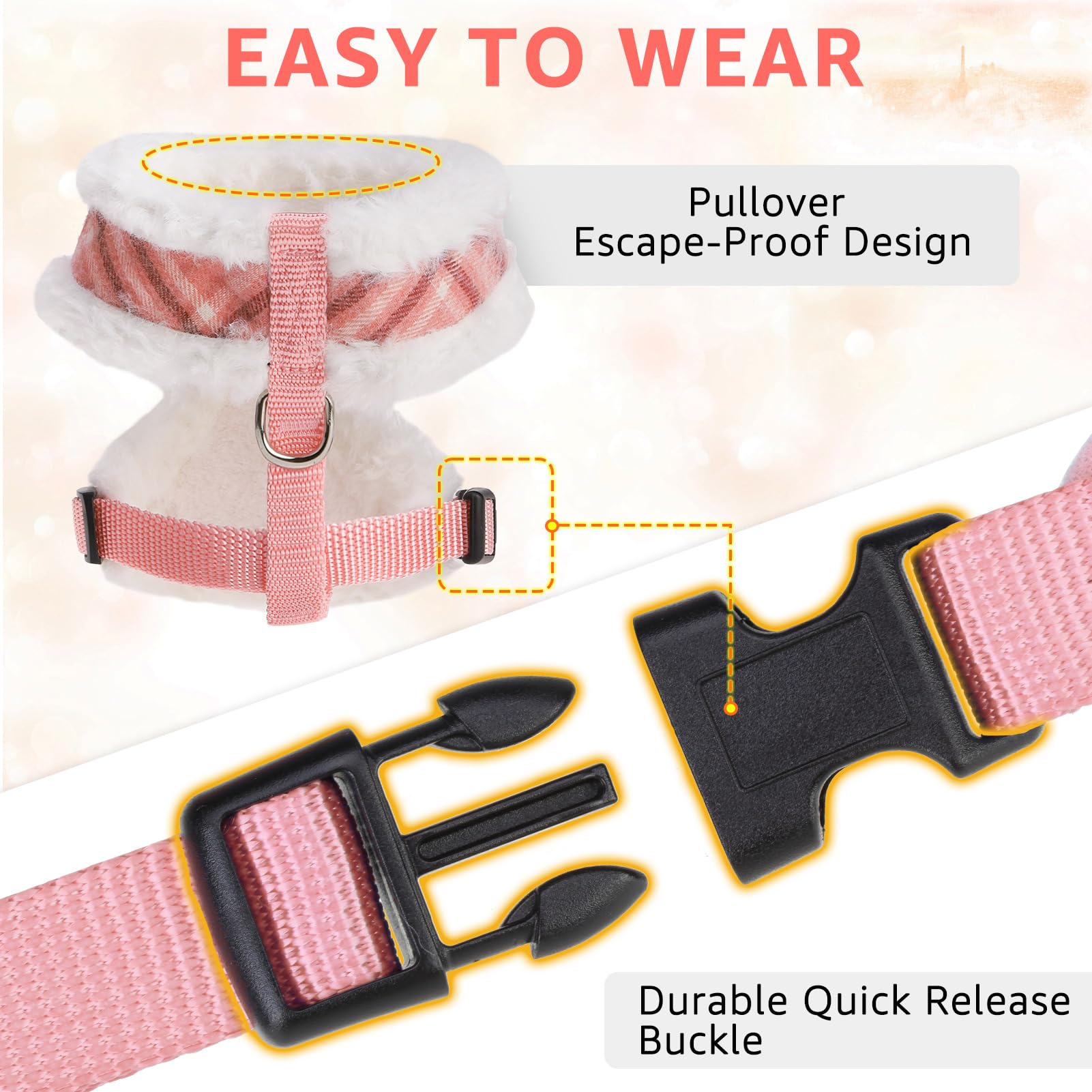 SCENEREAL Small Dog Harness Collar and Leash Set, Mesh Plush No Collar
