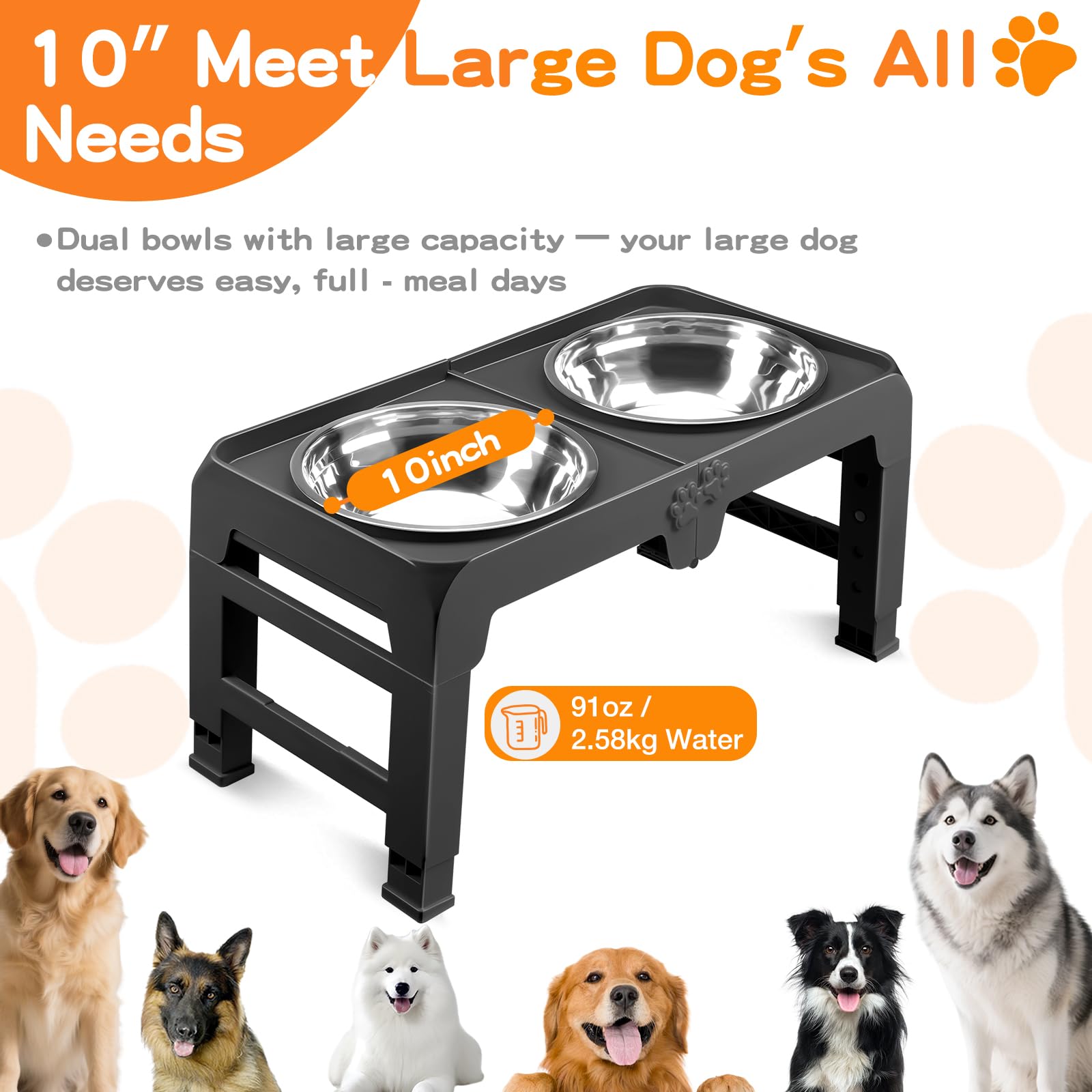 Elevated Dog Bowls for Large Dogs 5 Adjustable Heights Bowl