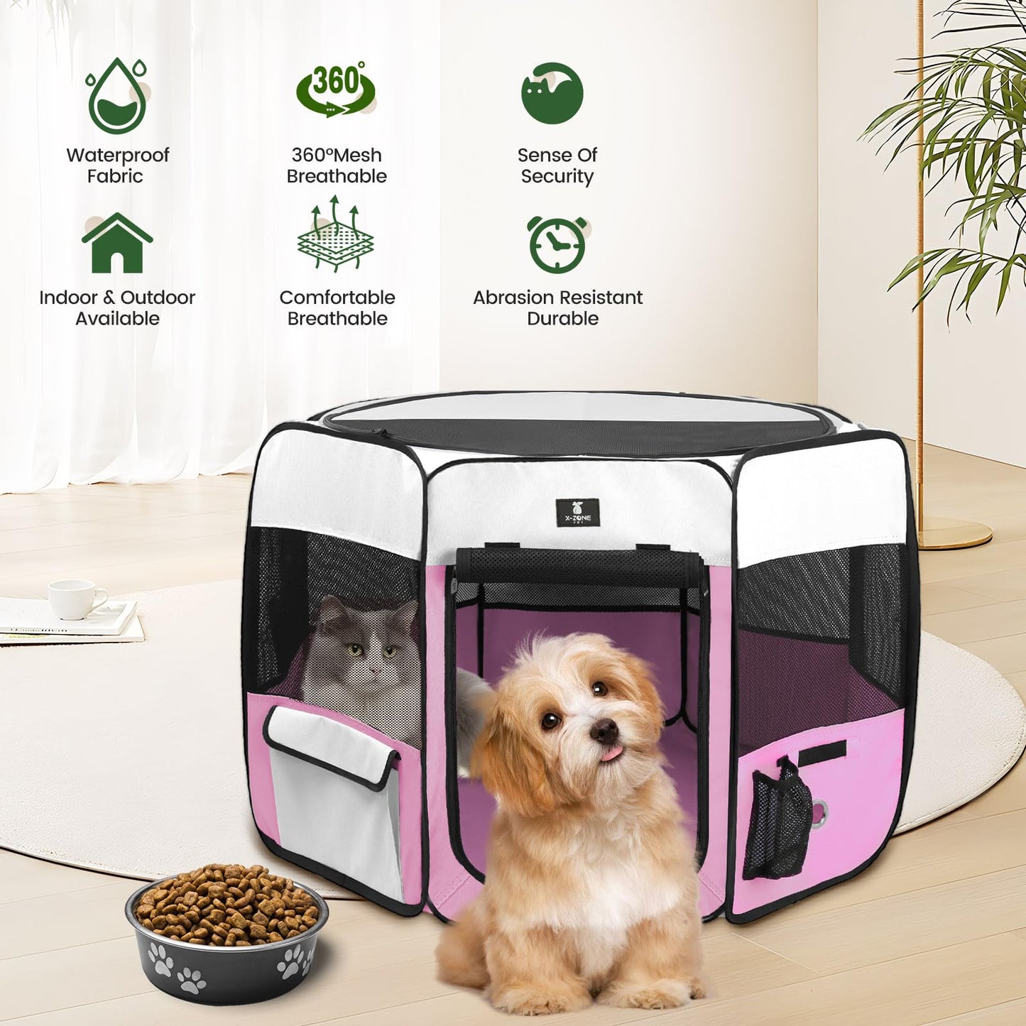 X-ZONE PET Dog Playpen Portable Pet Play Pens for Puppies, Crate