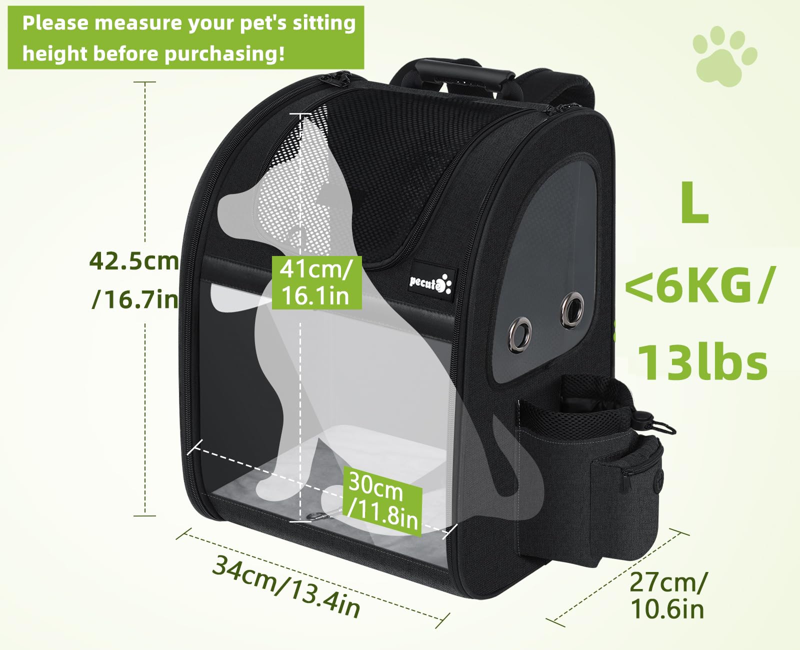 Pecute Pet Carrier Backpack, Dog Carrier Backpack, Expandable Bag