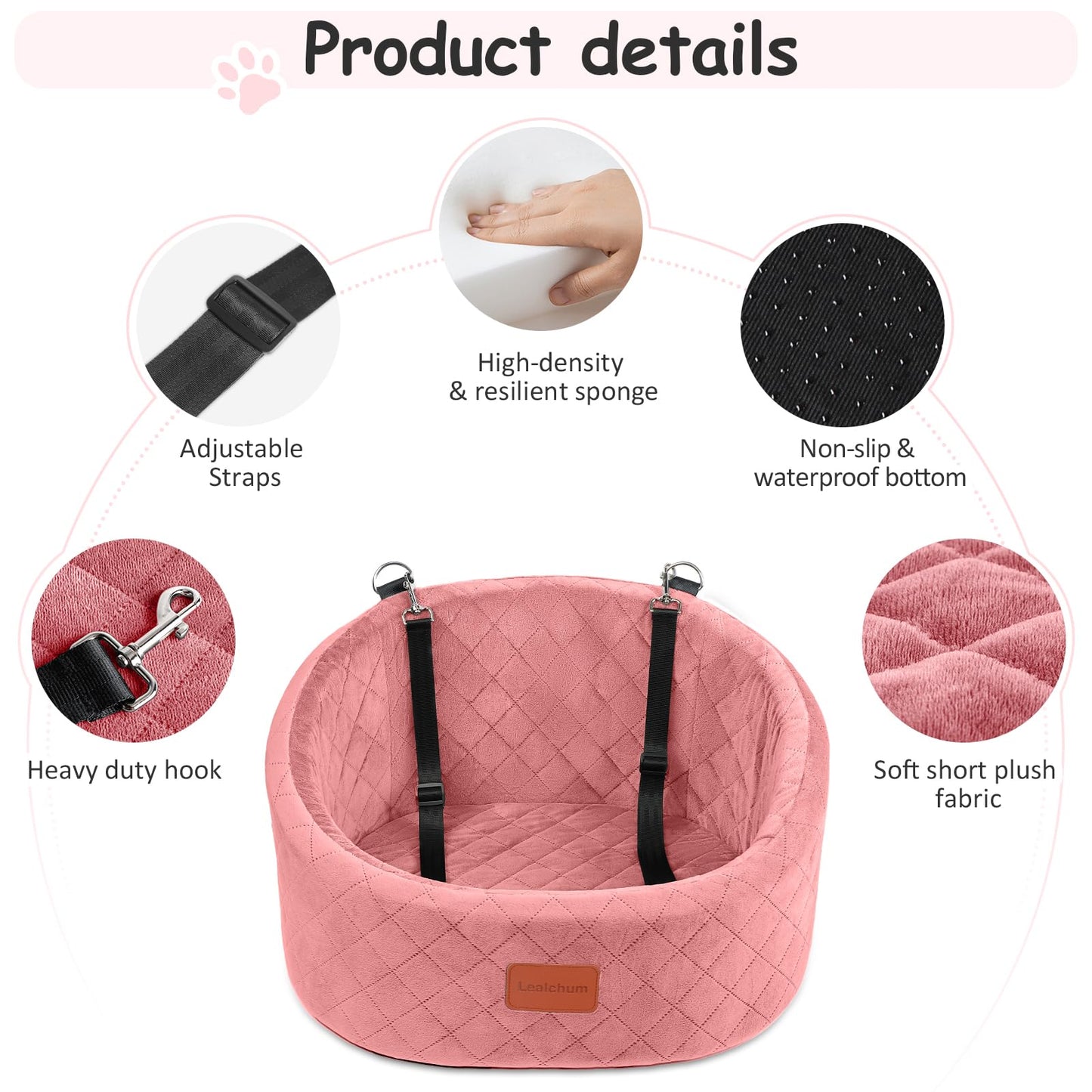 Lealchum Dog Car Seat for Small Dogs Up to ,Ultra Soft Fabric Seat