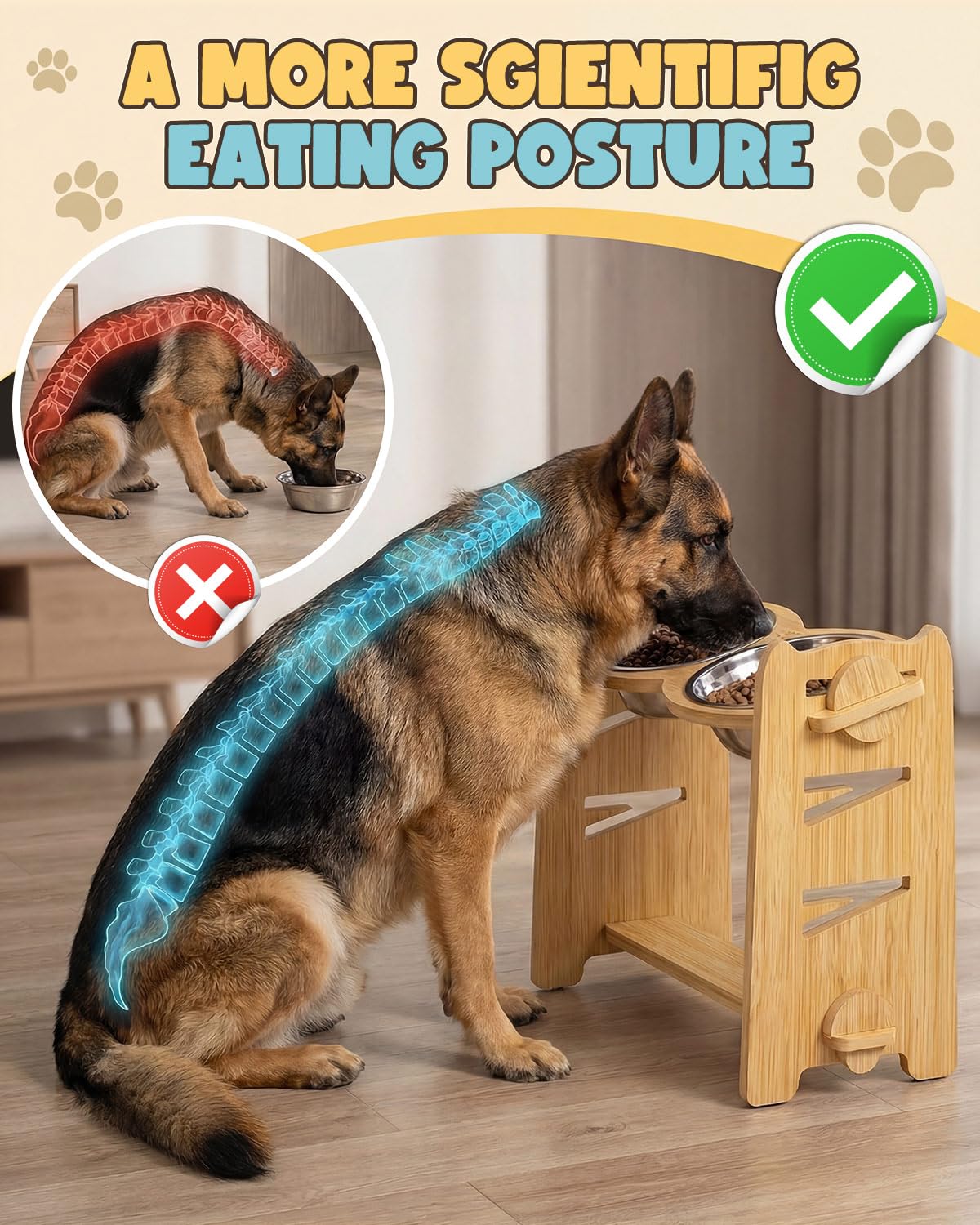 Jovrun Elevated Dog Bowls, Adjustable Raised Dog Bowl Stand Bowl