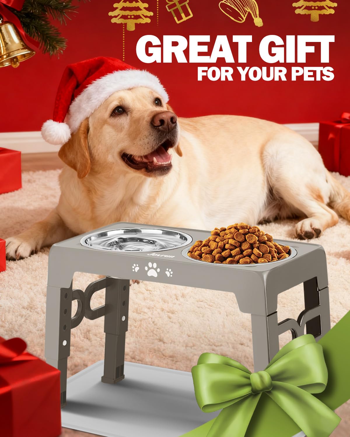 Jovrun Elevated Dog Bowls for Medium Size Dogs with Mat, Non-Slip Mat