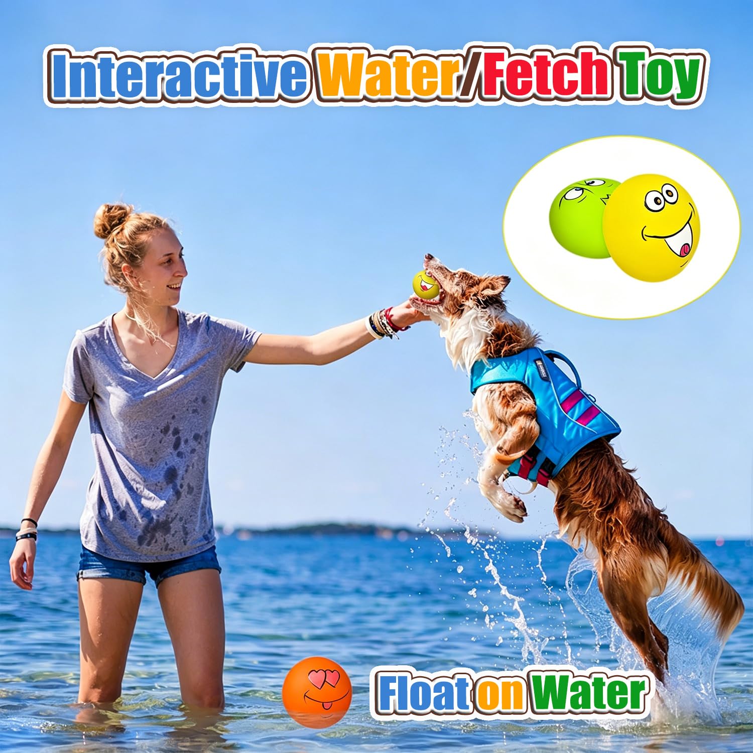 HOLYSTEED Latex Dog Squeaky Toys, Rubber Soft Small Dog Toys Balls