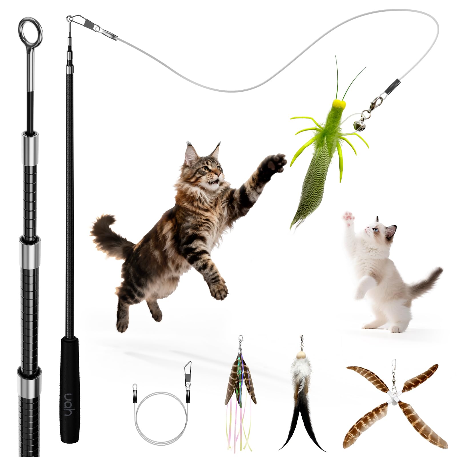 uahpet Natural Feather Cat Toy, Interactive Wand Toy for Indoor Wand