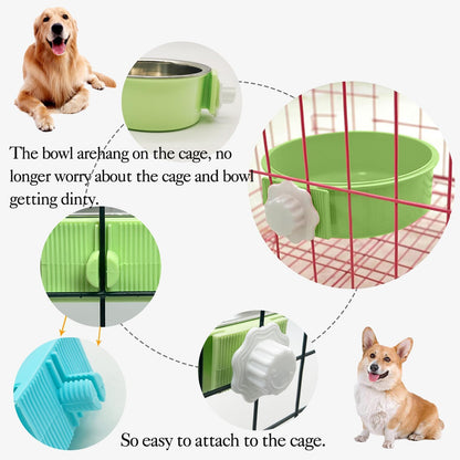 kathson Crate Dog Bowl 2pcs, Removable Stainless Steel Hanging Crate