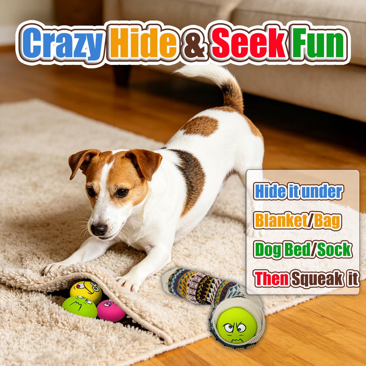HOLYSTEED Latex Dog Squeaky Toys, Rubber Soft Small Dog Toys Balls