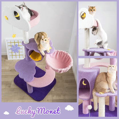 Lucky Monet Cat Tree for Indoor Cats, Multi-Level Cat Tower Ball