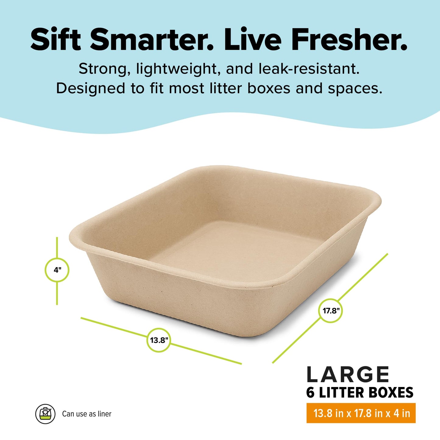 Kitty Sift Disposable Cat Litter Box Large, 6 Count, Durable Box
