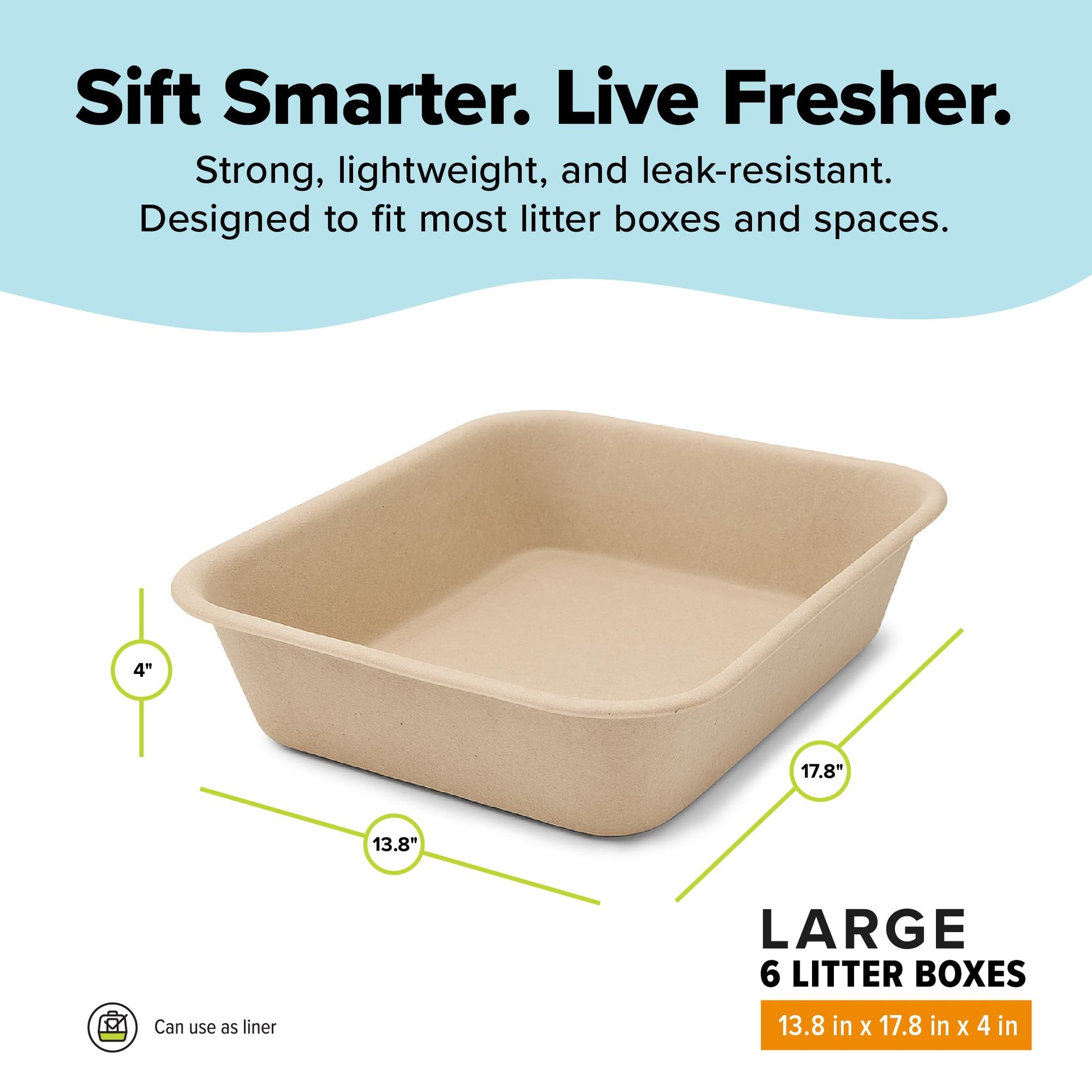 Kitty Sift Disposable Cat Litter Box Large, 6 Count, Durable Box