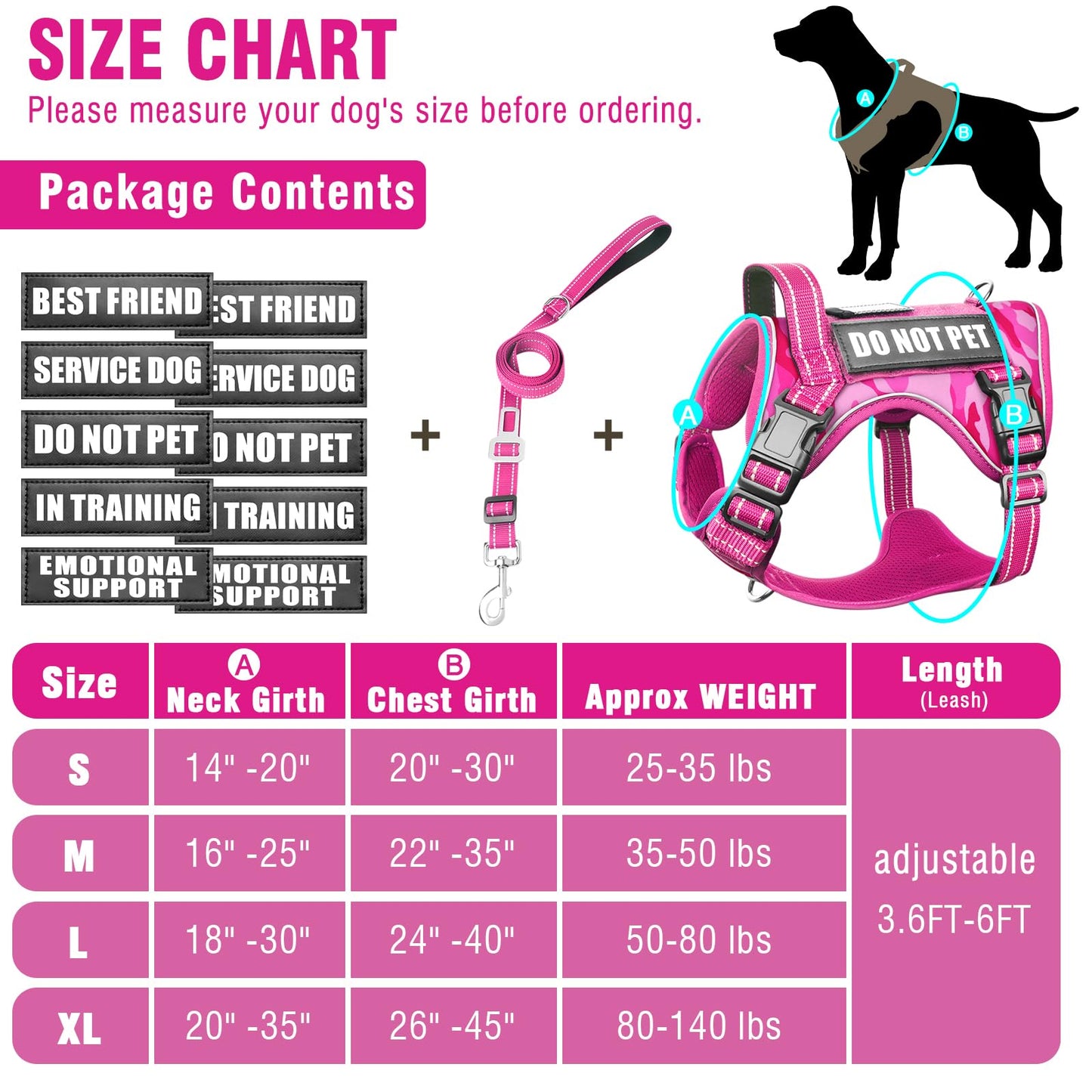 MOOGROU Tactical Service Dog Vest and Leash Set,Heavy Duty No Leash