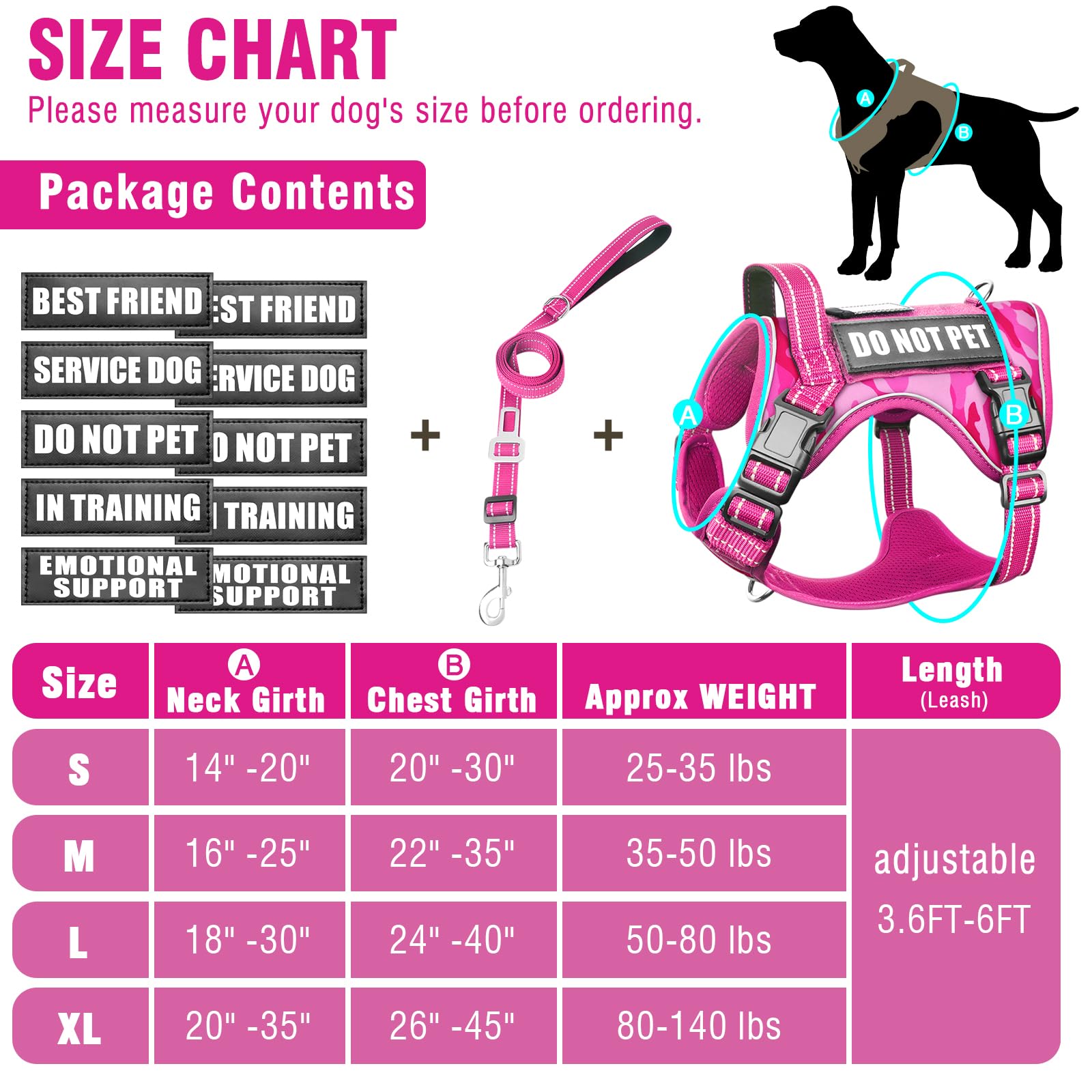 MOOGROU Tactical Service Dog Vest and Leash Set,Heavy Duty No Leash
