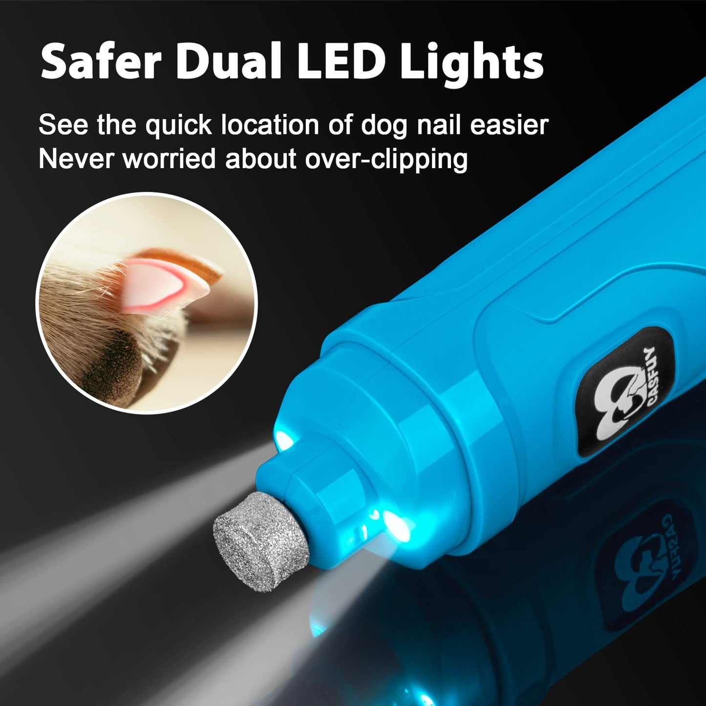 Casfuy Dog Nail Grinder with 2 LED New Version 2-Speed Trimmer