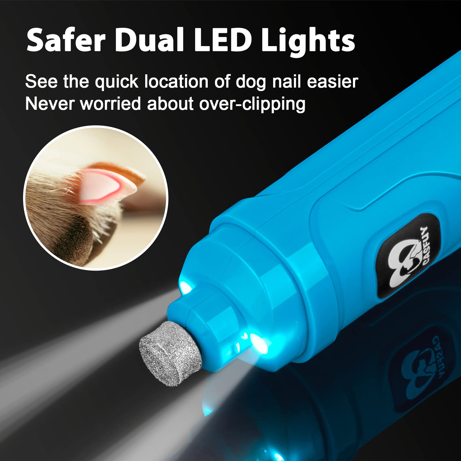 Casfuy Dog Nail Grinder with 2 LED New Version 2-Speed Trimmer