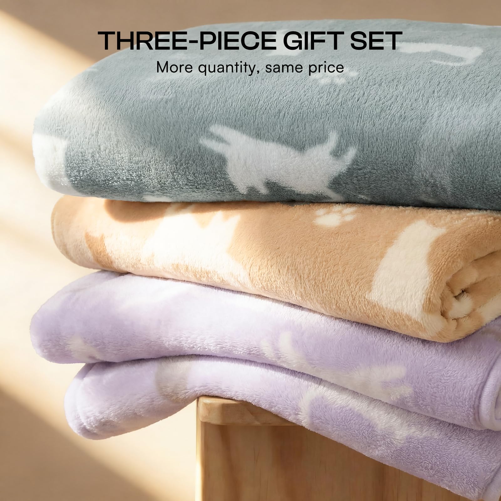 Luciphia 1 Pack 3 Cat Printed Fleece Pet Blankets Washable，Soft Crate
