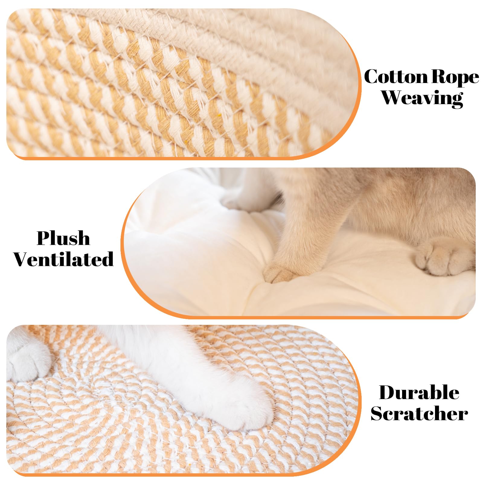 CHEERHOME PETS Cat Bed Basket with Cushion, Cotton Rope Woven Pet Bed