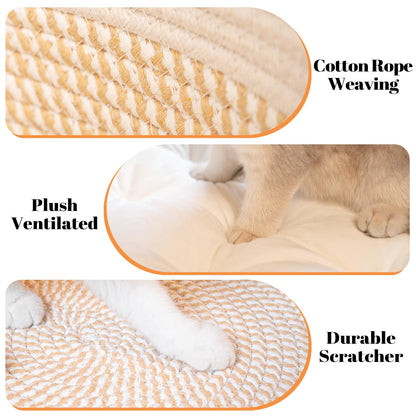 CHEERHOME PETS Cat Bed Basket with Cushion, Cotton Rope Woven Pet Bed