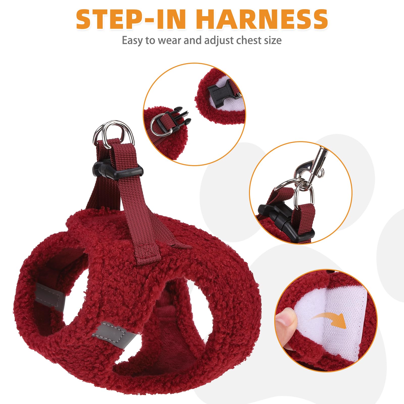 KOOLTAIL Christmas Plush Small Dog Harness and Leash Set, Warm Set