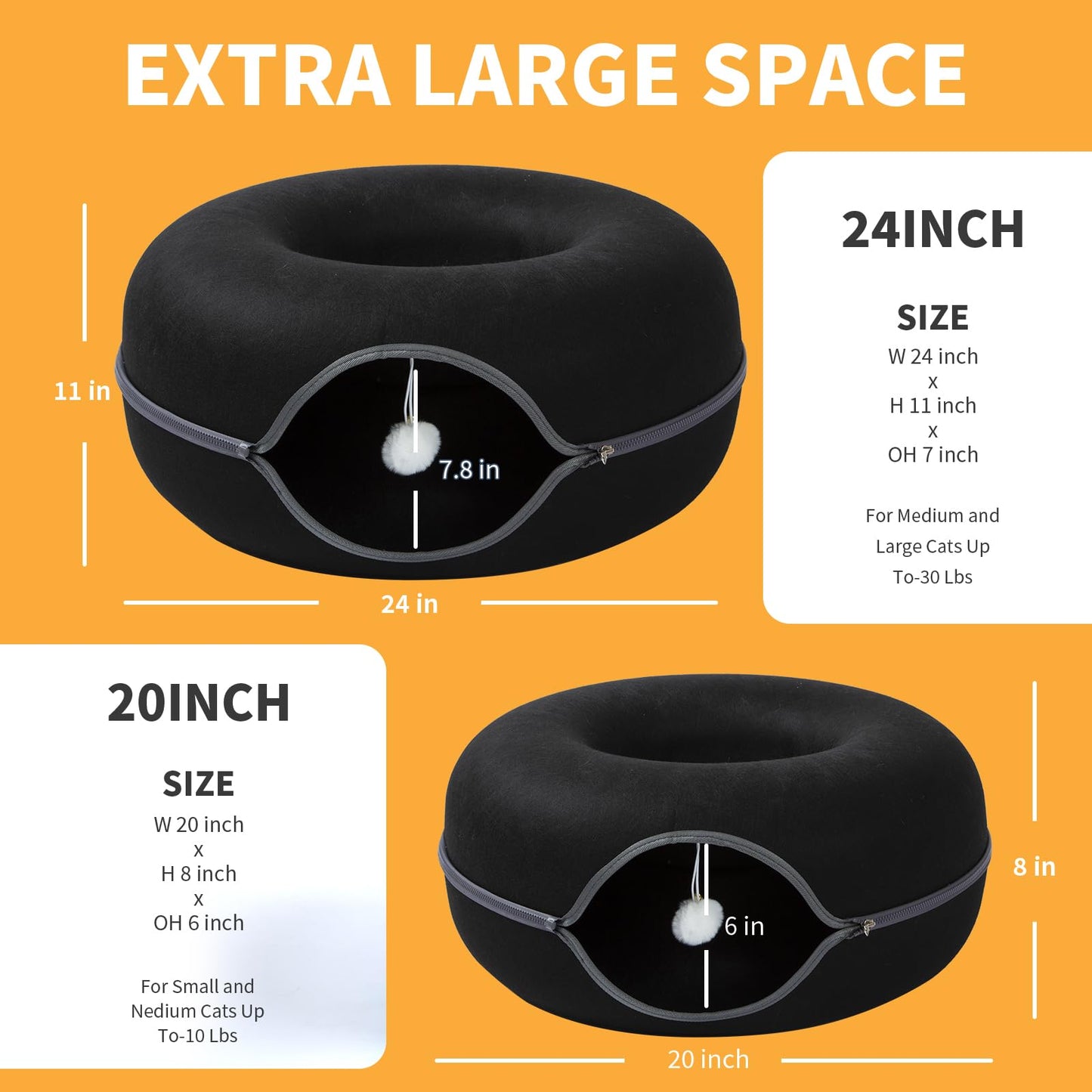 Peekaboo Cat Tunnel for Large Cats up to Features A Jingle Ball Bed