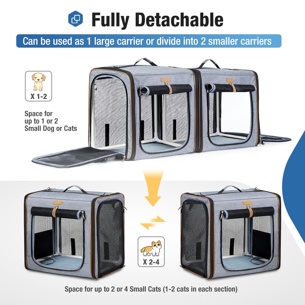 Lekereise Large Cat Carrier for 2 Cats, 2-in-1 Cat Travel Carrier