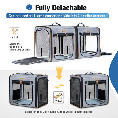 Lekereise Extra Large Cat Carrier for 2 Cats, 2-in-1 Cat Carrier