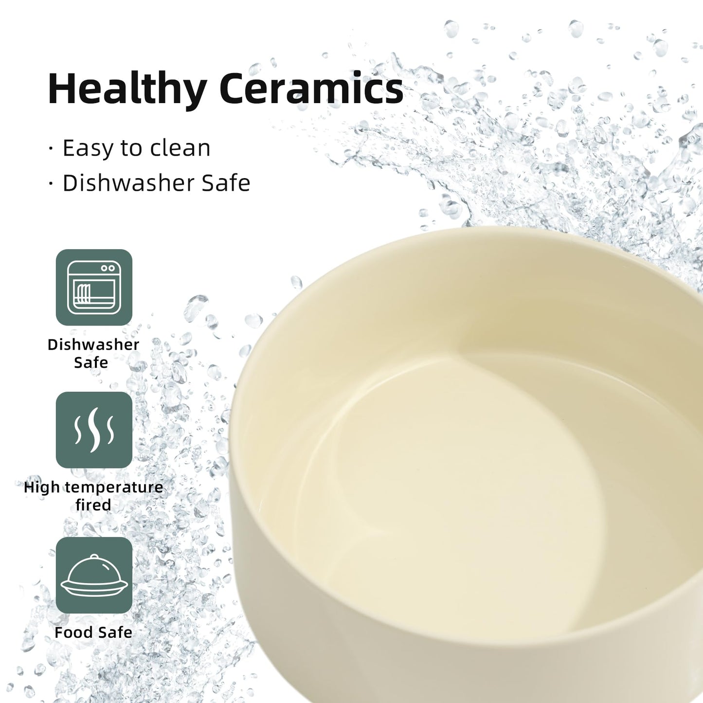 Havniva Ceramic Raised Double Bowls Set with Wooden Stand, Food Set