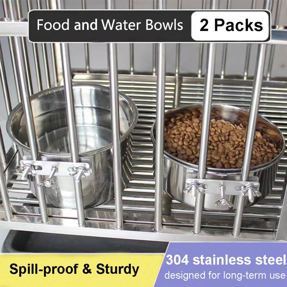 Dog Crate Water Bowl No Spill, 2 Pack Stainless Steel Large Dog Bowl