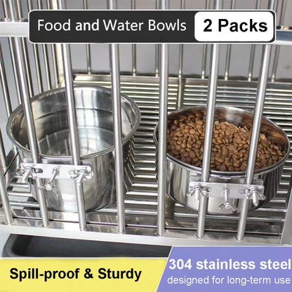 Dog Crate Water Bowl No Spill, 2 Pack Stainless Steel Large Dog Bowl