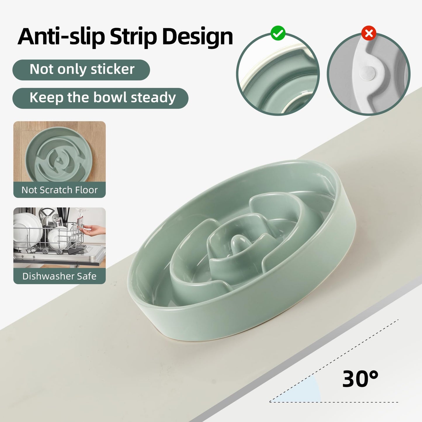 Havniva Ceramic 1.2 Cup Raised Slow Feeder Dog Bowl Set, Elevated Set