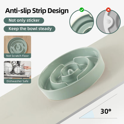 Havniva Ceramic 1.2 Cup Raised Slow Feeder Dog Bowl Set, Elevated Set