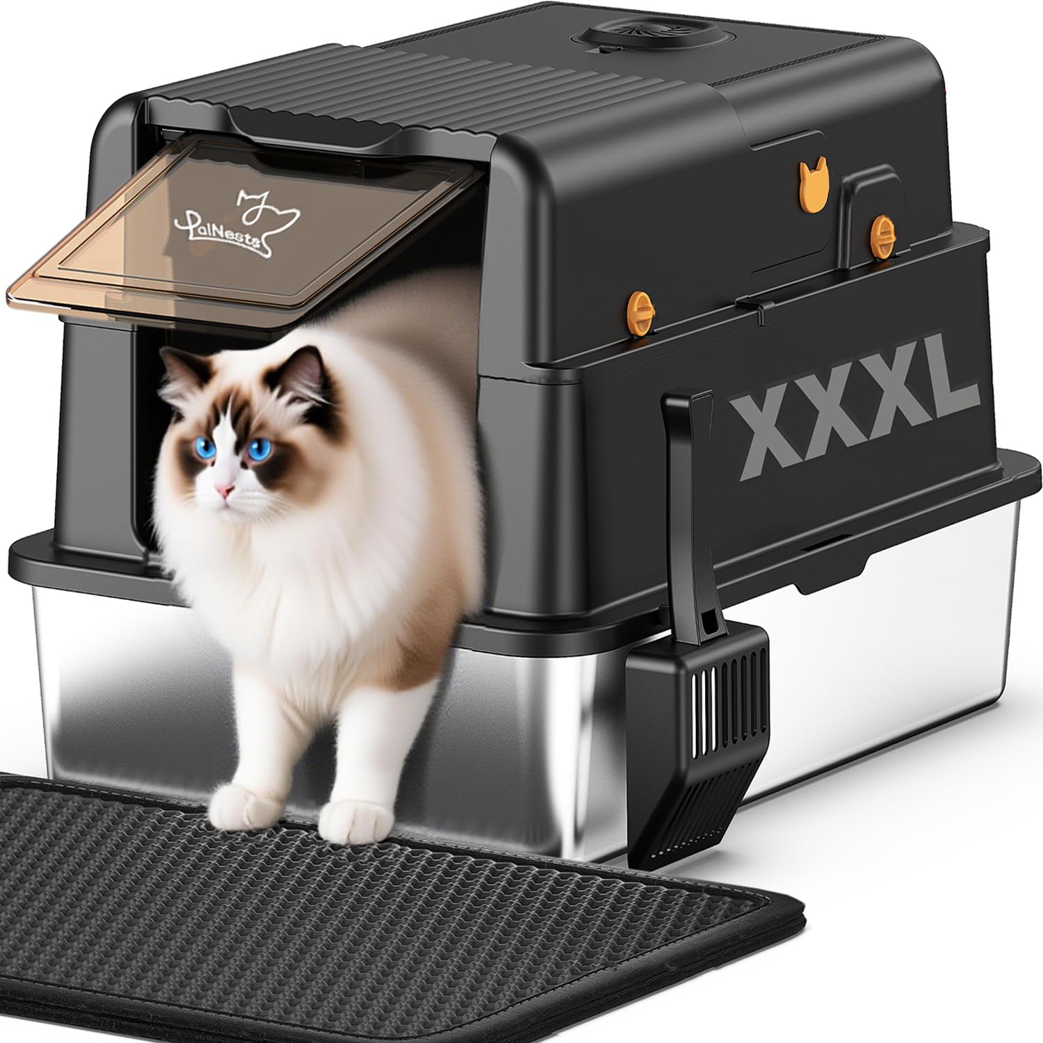 L8 Max-XXXL Stainless Steel Litter Box with Lid, 28" L x 20.5" W x Mat