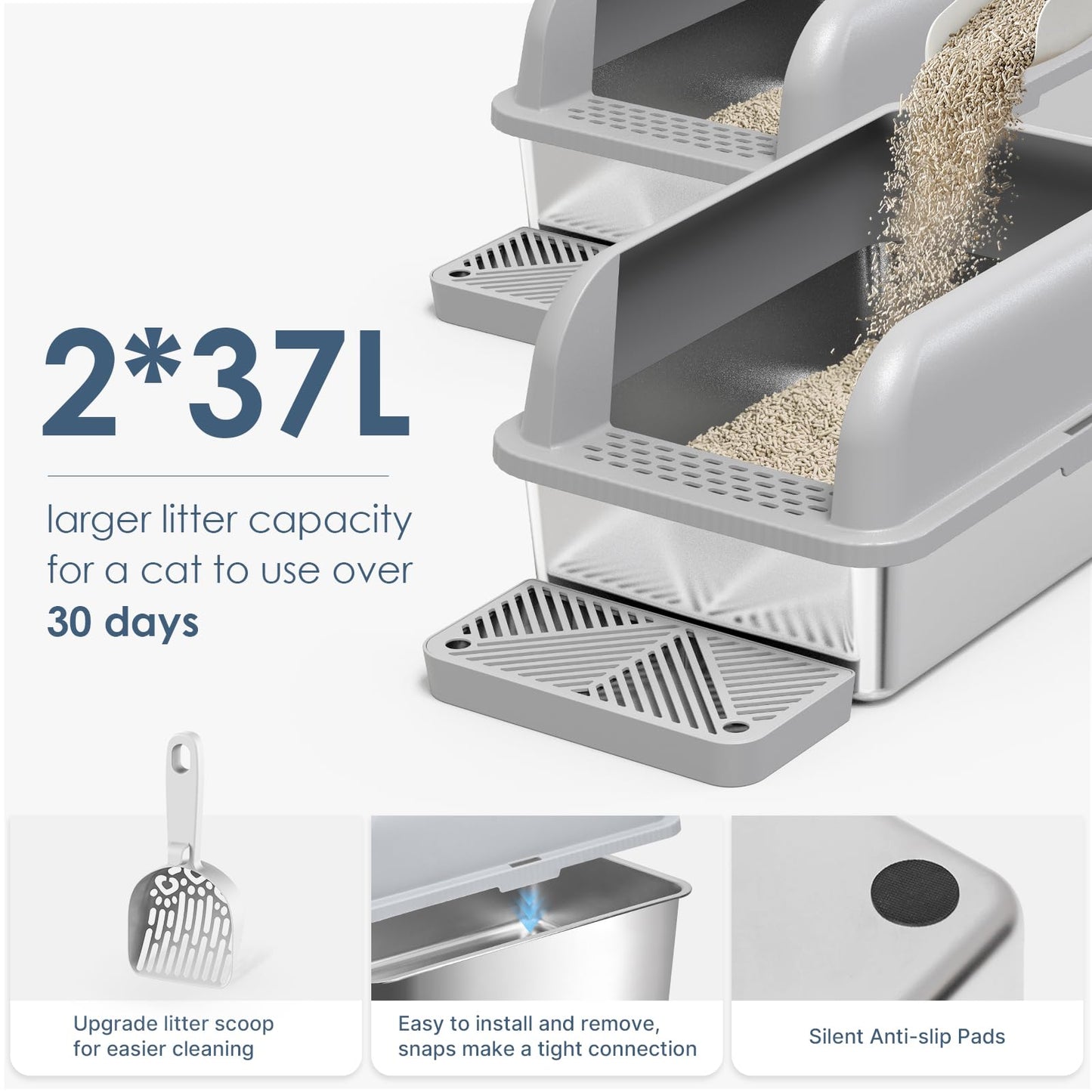 2 Pack XL Stainless Steel Litter Box Enclosure with Lid, Tray