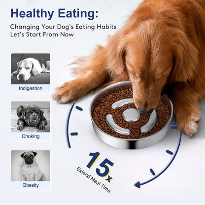 AIPERRO Stainless Steel Non Slip Slow Feeder Dog Bowl, 4 Cups Bowl