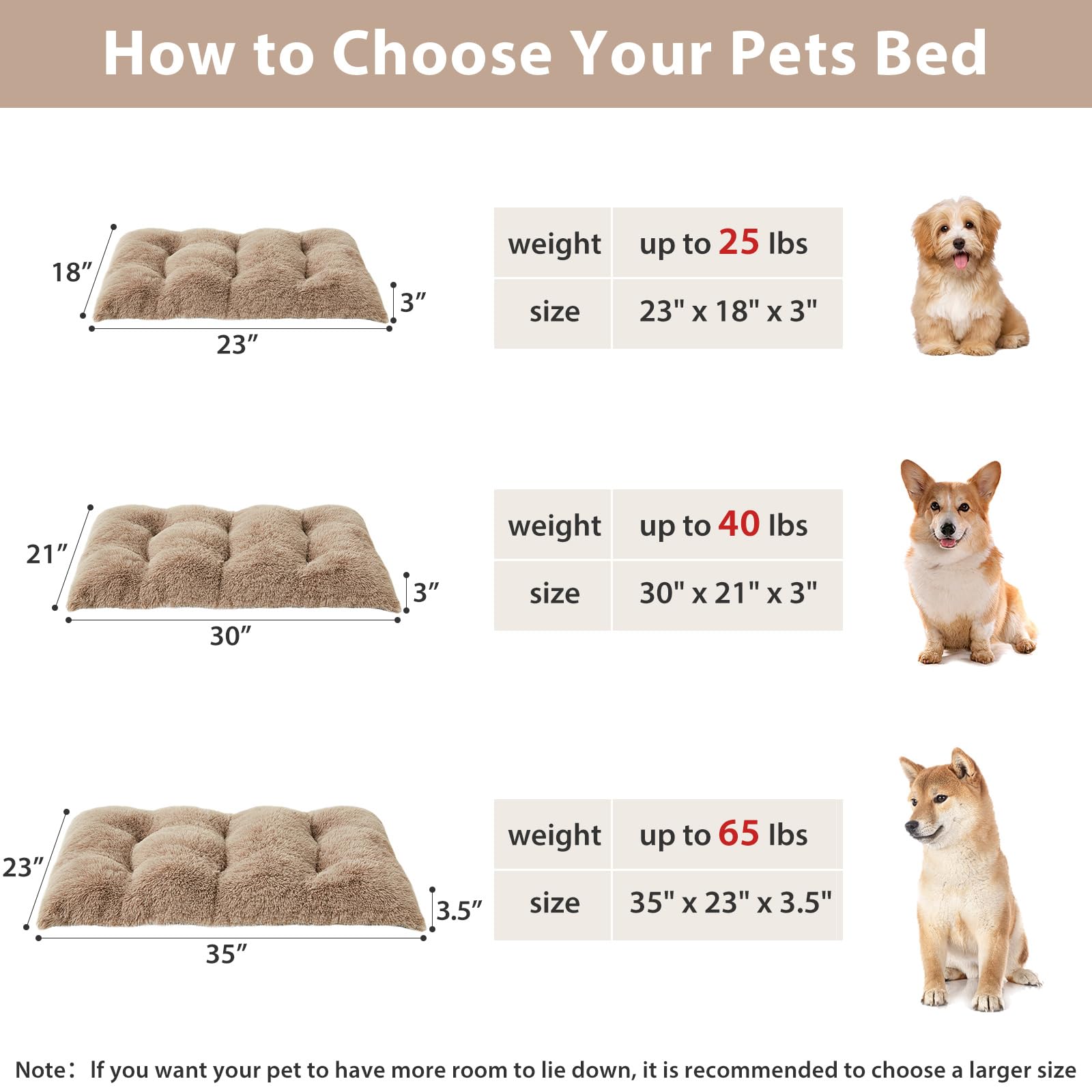 BFPETHOME Dog Beds for Large Dogs, Plush Dog Crate Bed Fluffy Cozy Bed