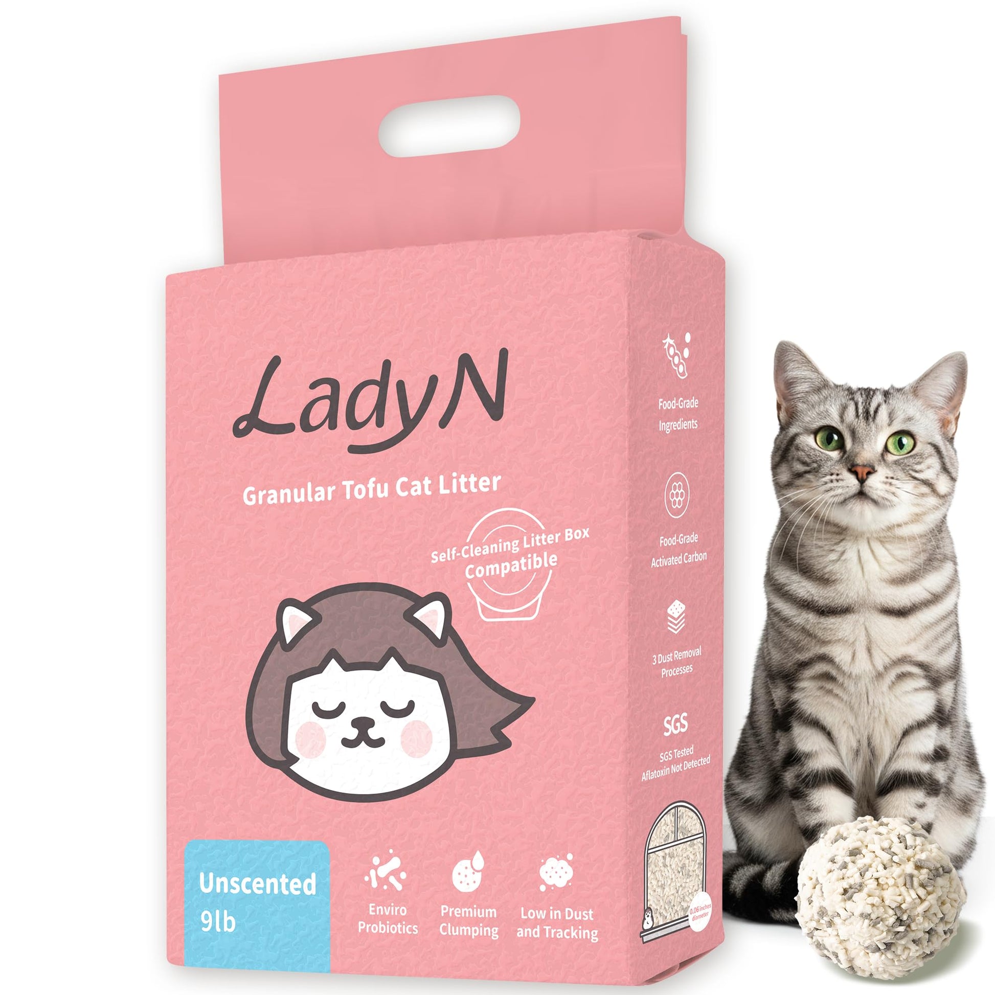 Lady N Granular Tofu Cat Litter Mini-Pellet Compatible with Box
