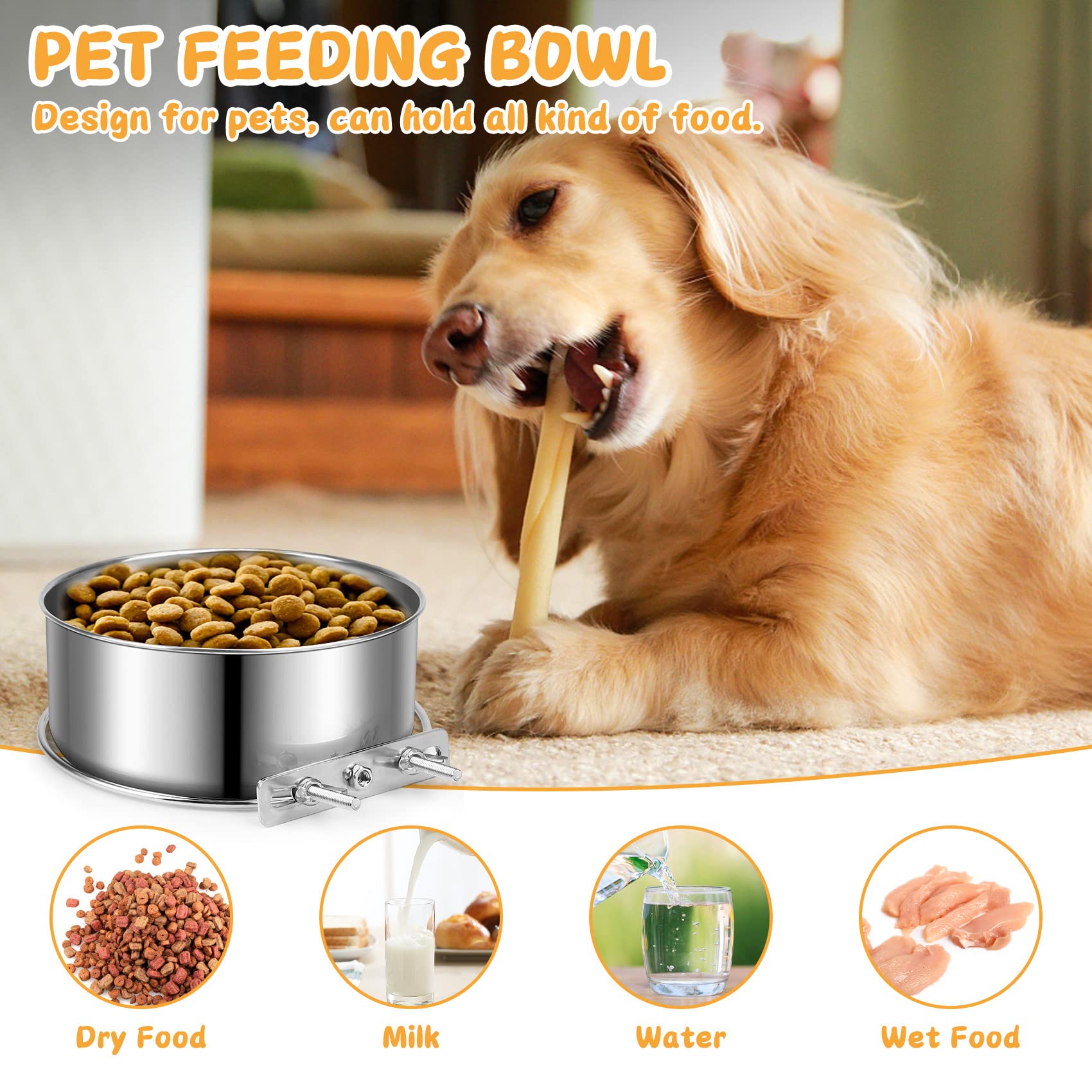 Stainless Steel Dog Bowls, ShineMe No Spill Dog Crate Water and Feeder