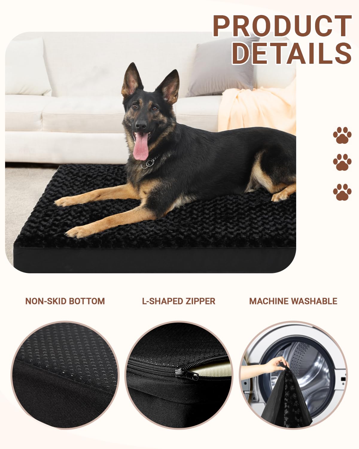 KSIIA Dog Crate Bed Waterproof Large Dog Bed Soft Velvet Bed