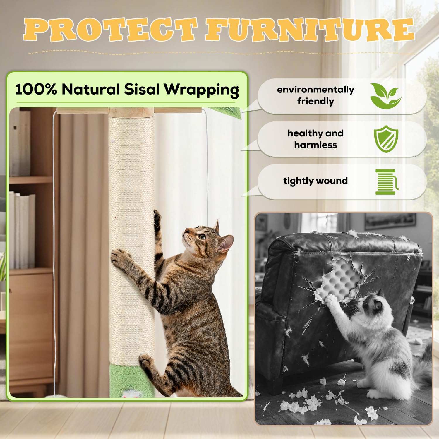 COUNER Cat Scratching Post,37.5'' Tall Sisal Cat Tree Scratching Post