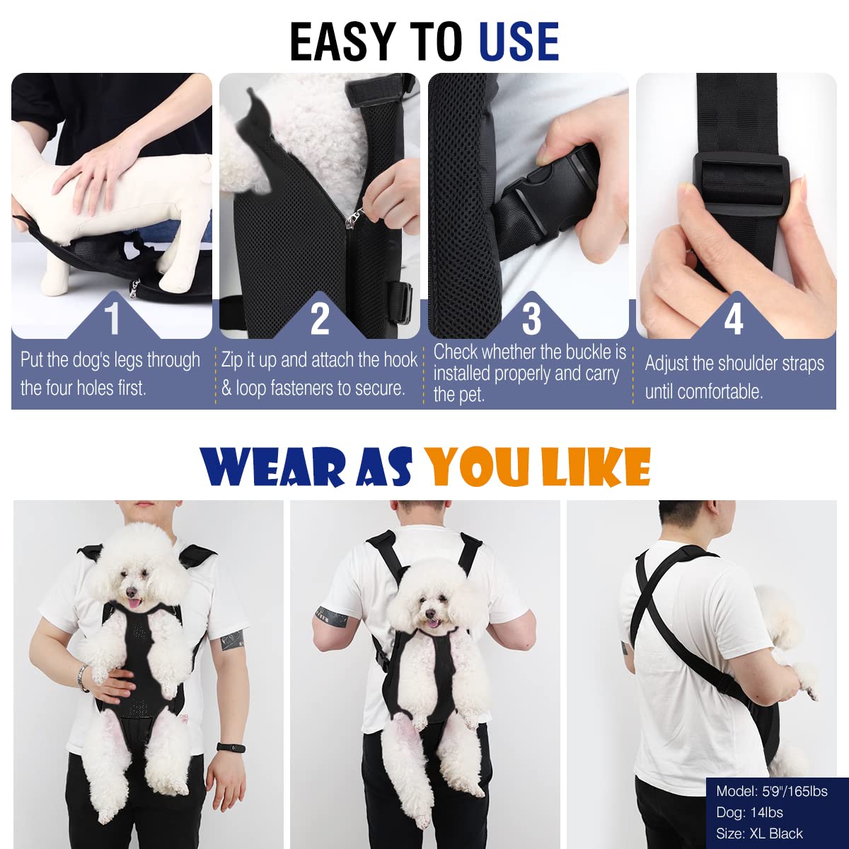 Pawaboo Pet Carrier Backpack, Adjustable Pet Front Cat Dog Carrier