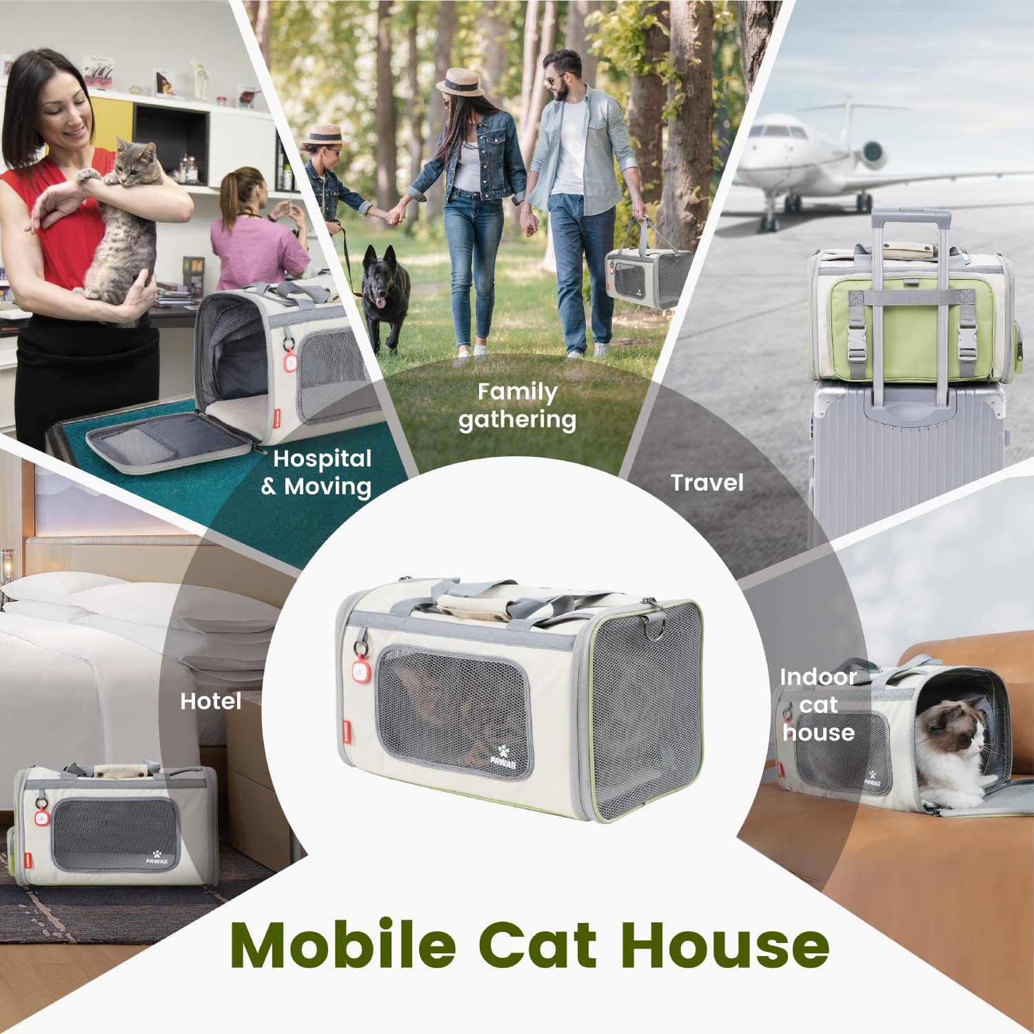 Pawaii Cat Carrier with ID Tag, TSA Airline Approved Soft Sided Bag
