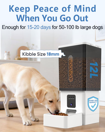 Large Dog Automatic Feeder with Camera: /50 Cups Home Smart Dog Feeder