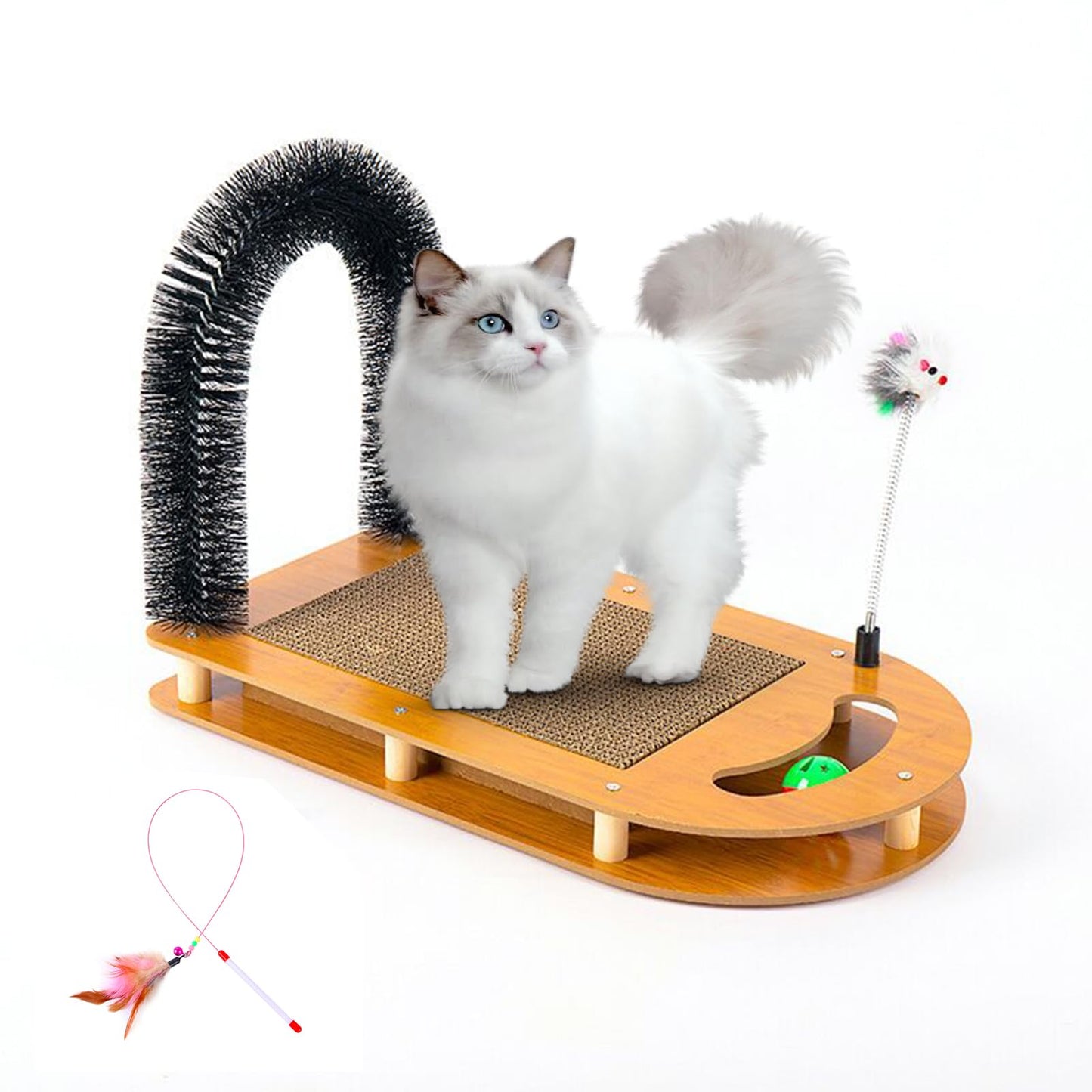 5-in-1 Multifunctional Cardboard Cat Scratcher,Cat Hair Brush Catnip