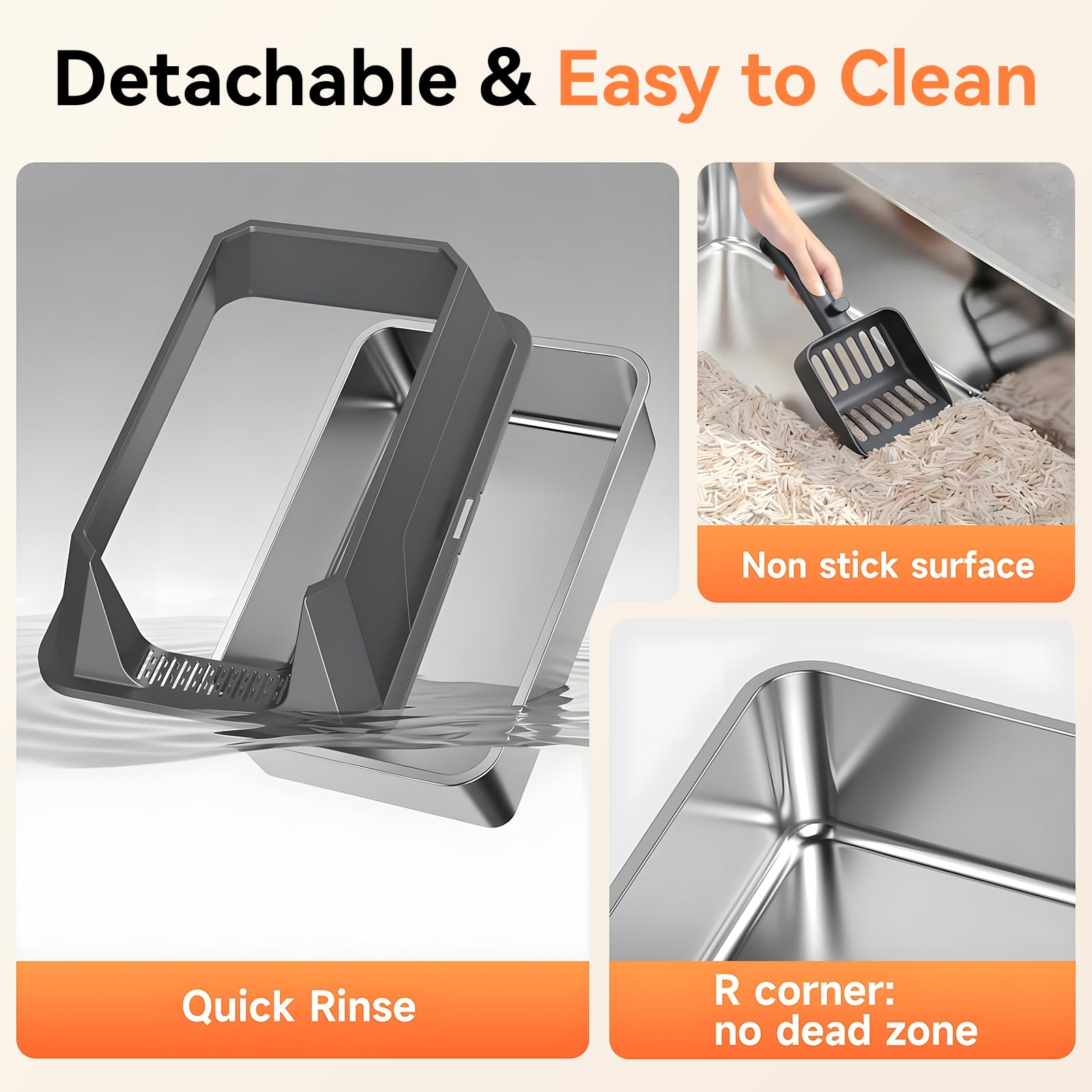 TEVILA Stainless Steel Litter Box with High Sides, XL High Sided Box