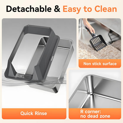 TEVILA Stainless Steel Litter Box with High Sides, XL High Sided Box