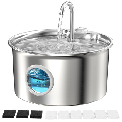 Stainless Steel Cat Water Fountain: Cat Fountain with 6 Filters + Bowl