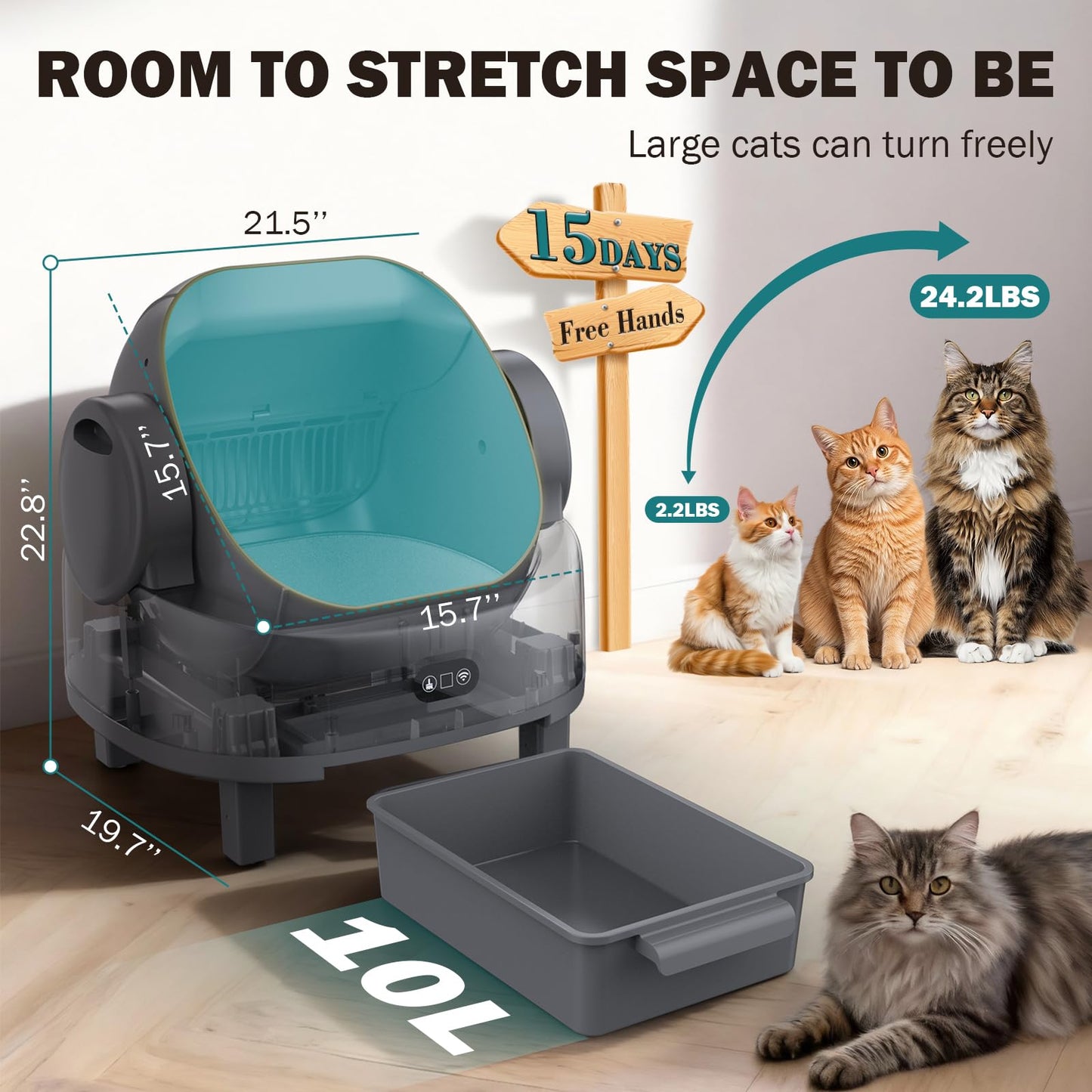 Automatic Litter Box, Open Top Large Self Cleaning Cat Litter Box