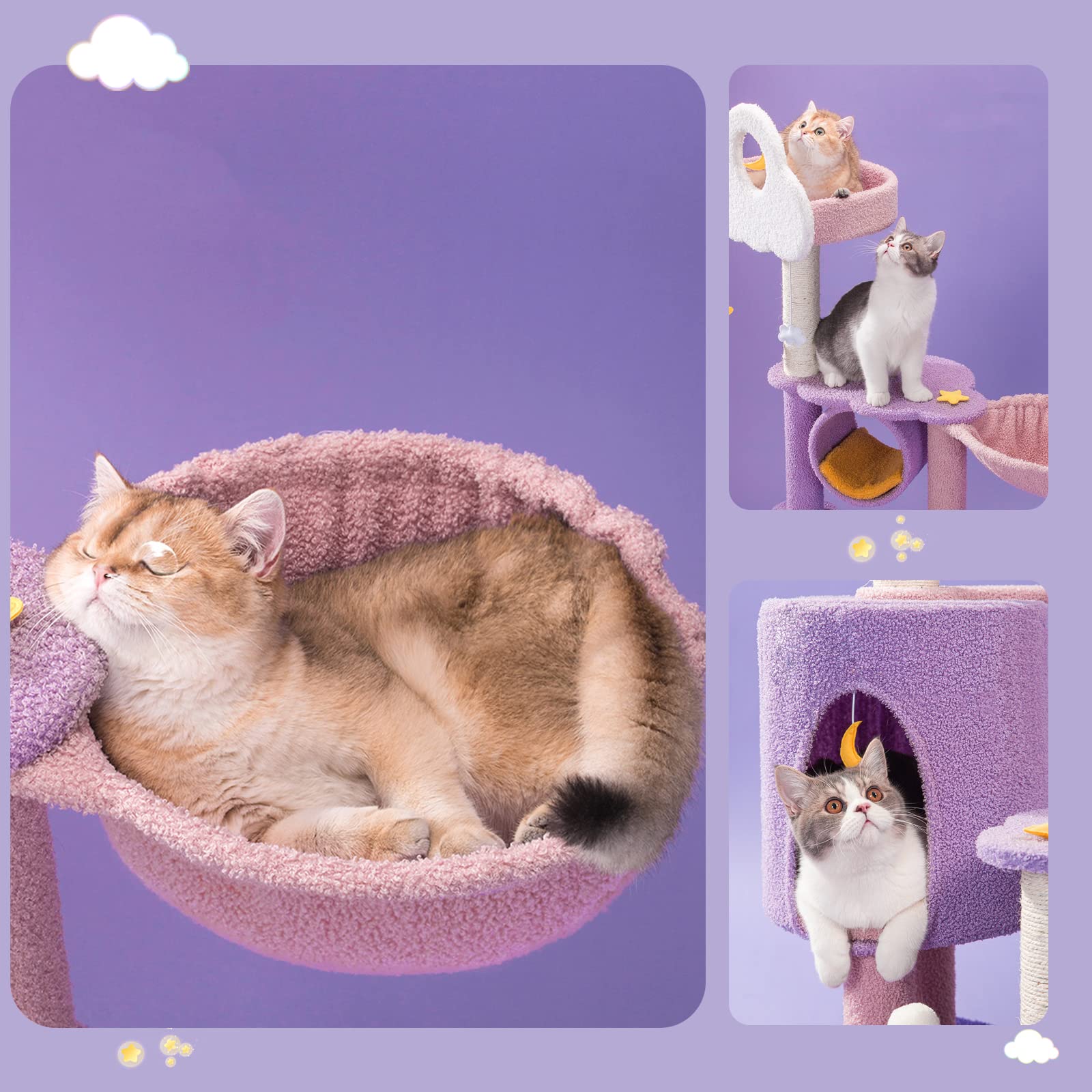 Lucky Monet Cat Tree for Indoor Cats, Multi-Level Cat Tower Ball